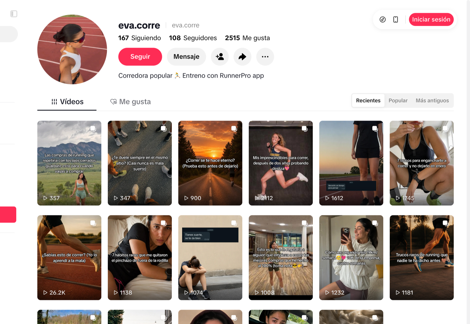 Perfil de TikTok @eva.corre